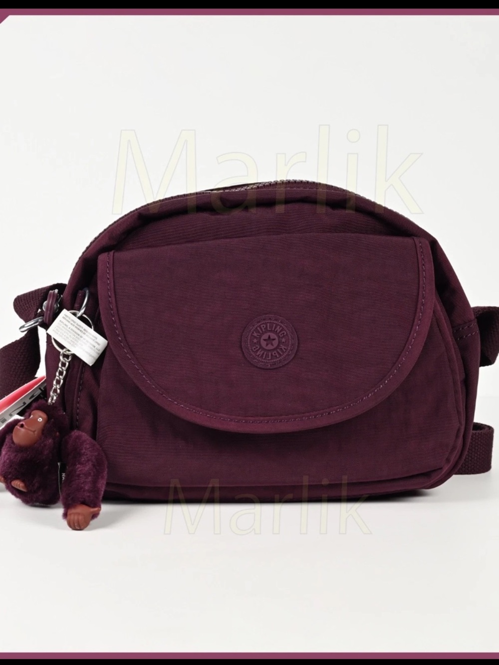 Kipling Women’s Stelma Crossbody Bag Dark Plum Tonal w/ Monkey Keychain